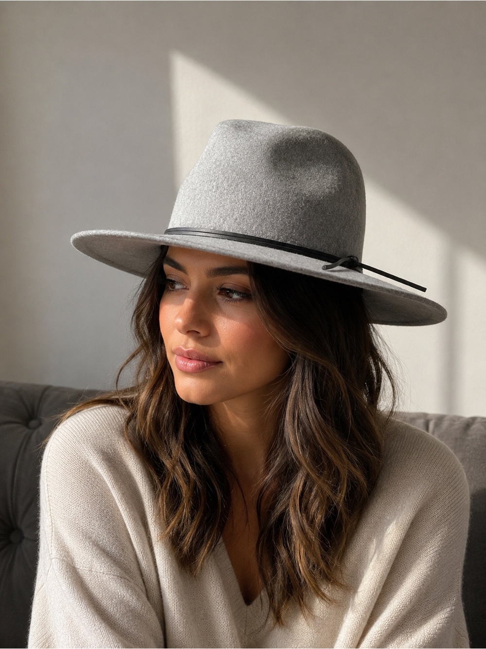 Phenix 100% Wool Wide Brim Fedora Rancher Hat Gray Western Boho Chic